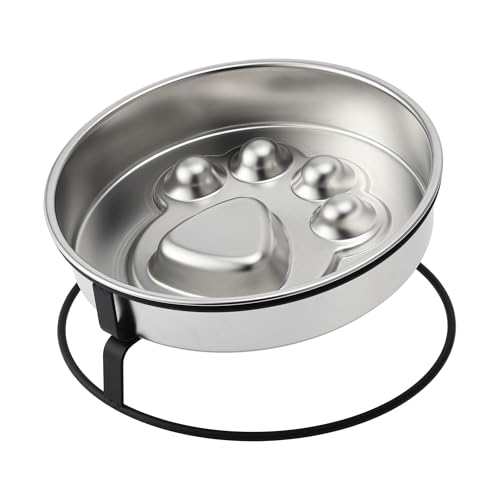 Elevated Dog Bowl Stand, Slow Feeder Dog Bowl, Dog Paw Pattern