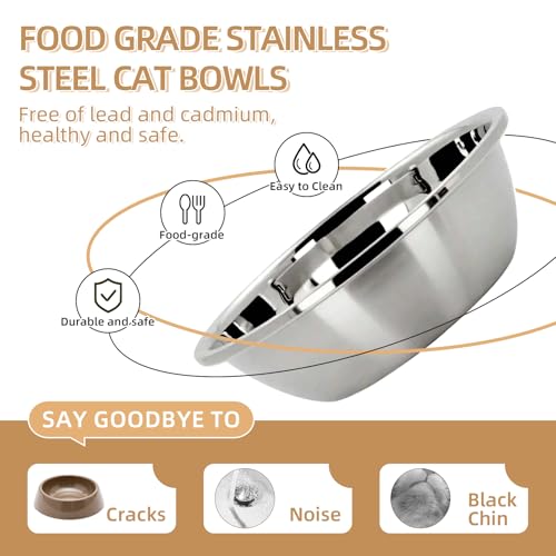 Elevated Cat Bowl, Raised Cat Food and Water Bowl Set for Indoor Cats, Splash Proof with 2 Stainless Steel Pet Food Bowls for Cats and Puppies, Whisker Fatigue and Dishwasher Safe - Grey - color: Cat Bowls-Grey