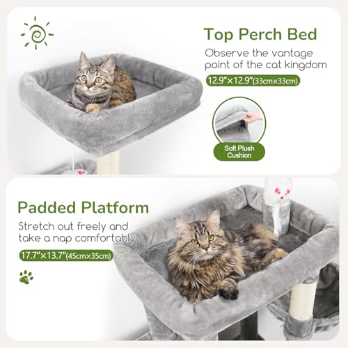 Globlazer 52in Cat Tree Tower for Indoor Cats, 2 Condos, S52, Light Grey - color: Light Grey