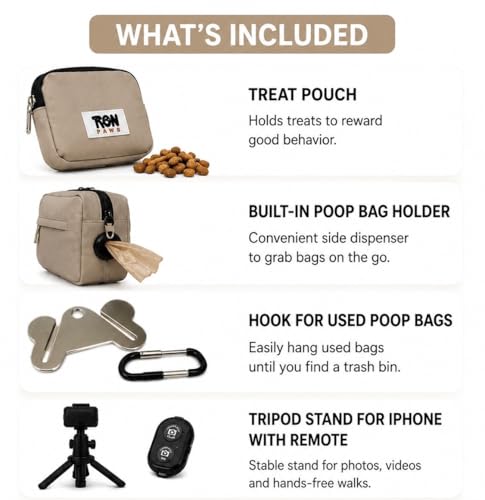 Hands-Free Dog Walking Crossbody for Training, Treat Pouch, Built-in Poop Bag Dispenser, Used Bag Hook & Bonus Tripod (Mocha) - color: Mocha
