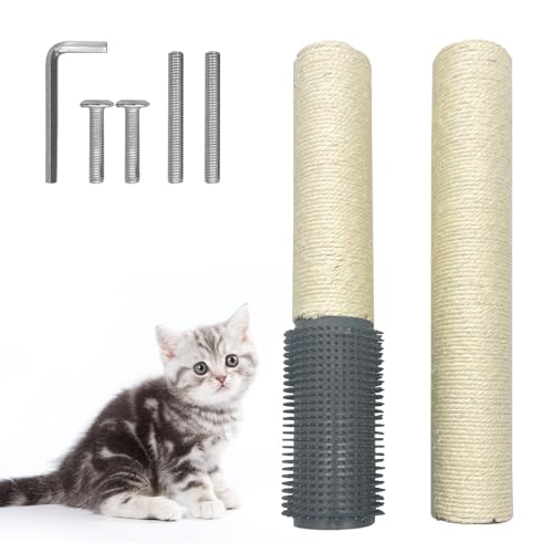 Fhiny 2PCS Cat Scratching Post Replacement, 15.7inch M8 Natural Sisal Cat Scratch Post with Cat Self Groomer Refill Pole Parts Kitten Climbing Furniture Protector Hemp Rope Scratcher for Spare White - color: White