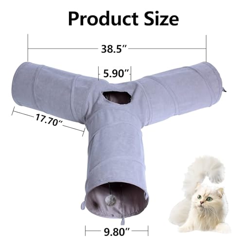 3 Way Collapsible Cat Play Tube Toys with Plush Ball, Indoor Play Tunnel for Puppy, Kitty, Kitten, Rabbit - color: 3 Way Shape