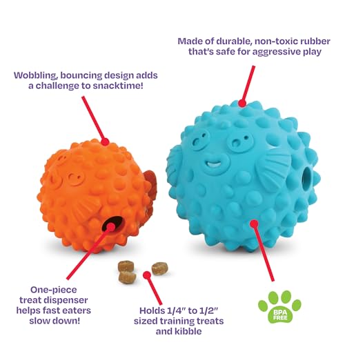 Brightkins Tough & Tumble Treat Dispenser Large Pufferfish - size: Large