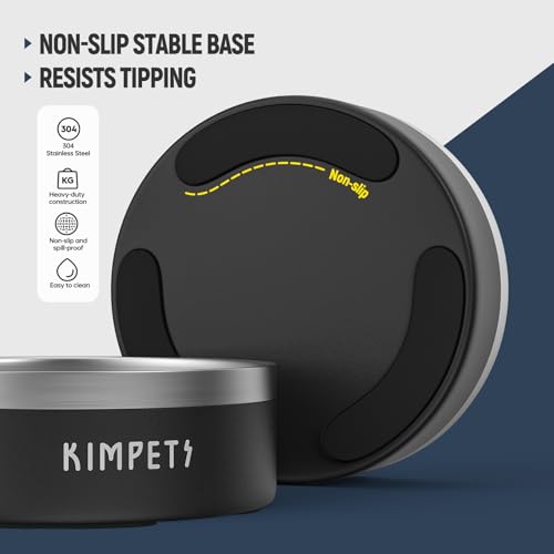 Dog Slow Feeder Bowls Food-Grade 304 Stainless Steel Dog Slow Feeder Bowl Double Wall Heavy Duty Non-Slip Rubber Base 2 Cups Capacity for Small Medium Dogs- Black - color: Black