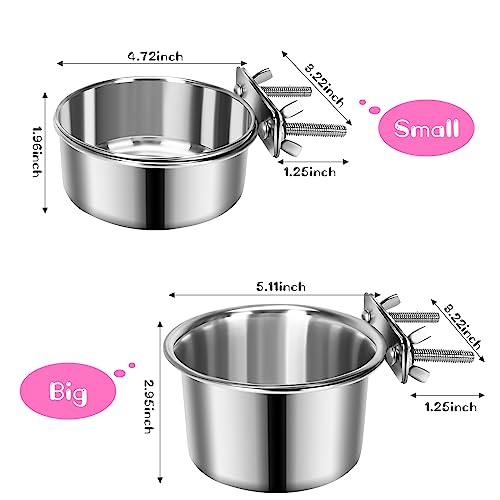 2 Pcs Stainless Steel Small Dog Crate Food Water Bowl, 34 & 19 OZ ﻿ - color: Silver, size: S (34 & 19 OZ)