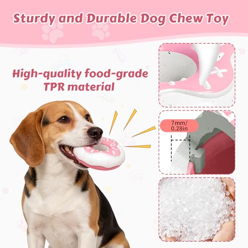Tough Dog Chew Toys Indestructible Squeaky Toys for Aggressive Chewers Outdoor Swimming Interactive Tough Chew Toys for Medium and Large Dogs - color: Pink Donut