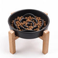 Elevated Ceramic Slow Feeder Dog Bowls Anti-Choking Slow Feeding for Medium& Large Anti-Slip Non-Lead & Toxic Durable Easy to Clean Maze Slow Feeder Bowl（8.66in Black Flower Pattern） - color: Black Flower Pattern, size: 3.6Cup