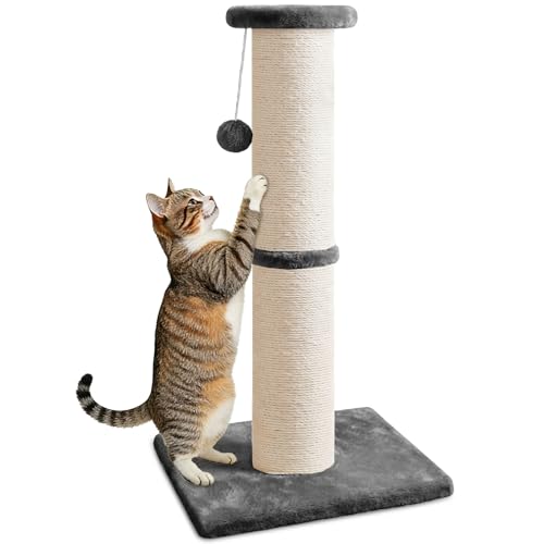 PAWSCRAT 32-Inch Tall Cat Scratching Post, 5-Inch Diameter, Sisal, Grey - color: Gery