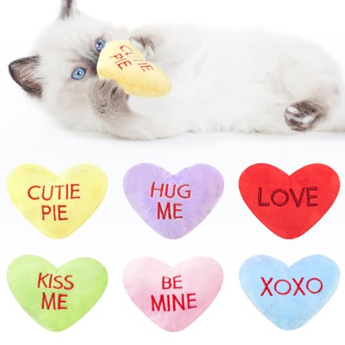 6pcs Valentine's Day Heart Catnip Toy，Valentines Indoor Heart Shaped Cat Toy Plush Interactive Chew Bite Toys for Cat Kitten Indoor Festive Holiday Cat Lover Gift - color: Heart