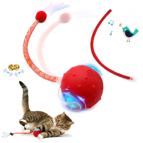 Interactive Cat Toy Ball,3 Speed Modes Moving Cat Toy Balls,Automatic Rolling Rechargeable Cat Toy for Indoor Cats Bored Adult & Kittens-Red - color: Red