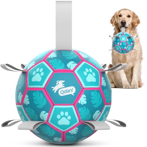 QDAN Dog Toys Soccer Ball with Straps, Tug of War Toy, 8 Inch Outside Toy - color: Lake Blue, size: Large Size 3 (8 Inch)