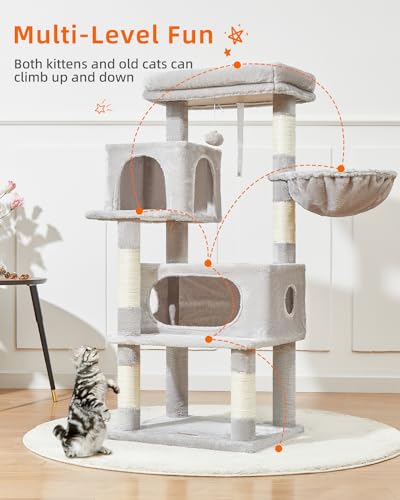 Taoqimiao Cat Tree, 49In Cat Tower for Indoor Cats Large Adult - color: Light Gray, size: 49.2 Inches