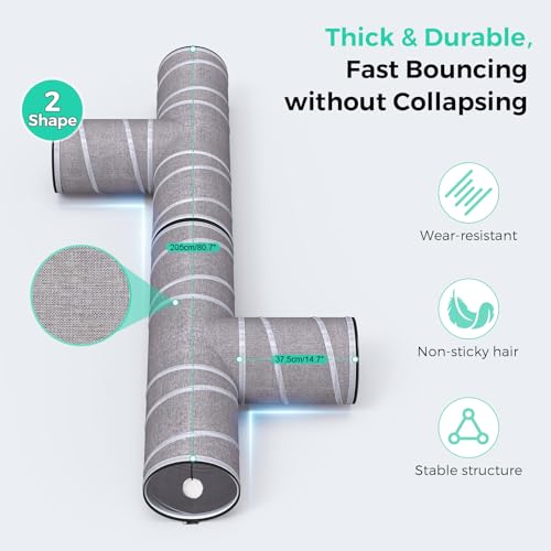 PETOCAT Cat Tunnel 4 Way with Teaser Wand & 2 Plush Ball, 5 Shapes Available, 54/80.7" L, H-Shaped Collapsible Pet Play Tube Maze for Kitten Puppy Bunny Ferret Rabbit, Indoor/Outdoor Peekaboo Cave - size: L-H-Shape