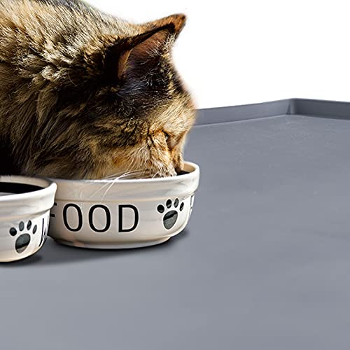 Silicone Dog Food Mat Waterproof Pet Feeding Tray for Small Medium Dogs - color: Grey, size: 24"L x 16"W
