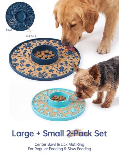 Silicone Pet Lick Mat – Large & Small Set – Dark Blue & Sky Blue