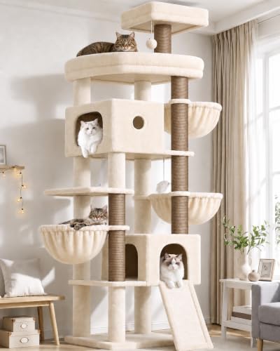 Globlazer Extra Tall Cat Tree for Large Cats, Heavy Duty Tower, F83C - color: Beige