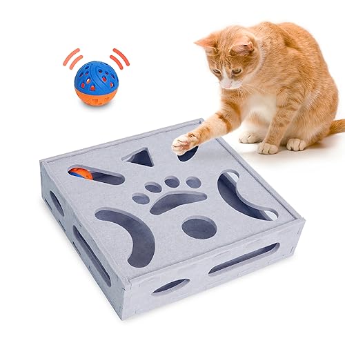PETKARAY Felt Cat Puzzle Toy, Interactive Cat Toys for Indoor Cats, Interactive Maze for Kitten Felt Puzzle Box with Ball, Grey - color: Grey, size: Cat Puzzle Toy Box