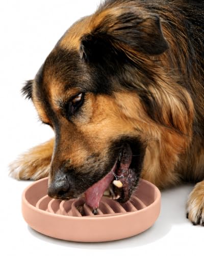 Slow Feeder Dog Bowl - Silicone Dog Bowl, Medium, 7.5" x 1.5" - Blush - color: Blush - Rainbow Design, size: Medium (7.5” Across x 1.5” Tall)