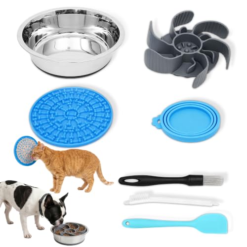 Nonslip Stainless Bowl Slow Feeder Kit for Small Dogs & Cats, Anti Gulping