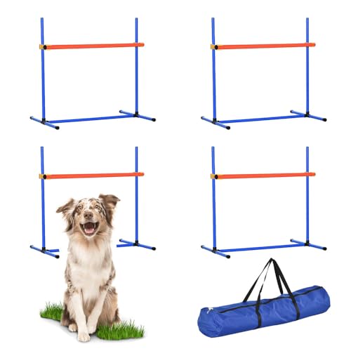 4 PCS Dog Agility Course Equipment, Adjustable Jump Bars Obstacle Training Supplies PVC Puppy Exercise and Coordination Training Kit with Carry Bag for Indoor Outdoor Use(Blue)