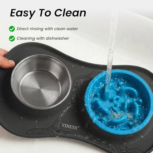 YINEYA 3 in 1 Slow Feeder Dog Bowls,Dog Water Bowl,Cat and Dog Food Bowl - color: Black, size: Small