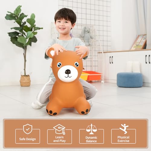 INPANY Bouncy Bear Hopper for 2-5 Kids, Gifts Toy for Kid, Pump Included - color: Brown Bear