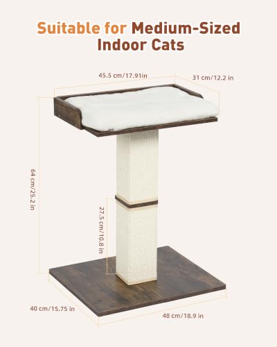 Retro Cat Scratching Post with Top Perch Bed for Indoor Cats - color: Vintage Brown