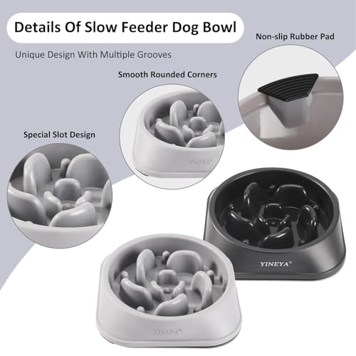 YINEYA 2PCS Slow Feeder Dog Bowls, Pet Supplies that Slow Down Eating, Pet Food Bowls, Maze Dog Puzzle Feeder for Medium Breed - color: B - Gray & Black, size: Medium