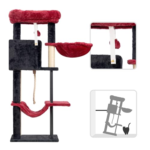 Gitelsnour Cat Tree, 43.3'' Cat Tower with Hammock for KittensGCT004SBR - color: Black and red, size: 43.3 inches