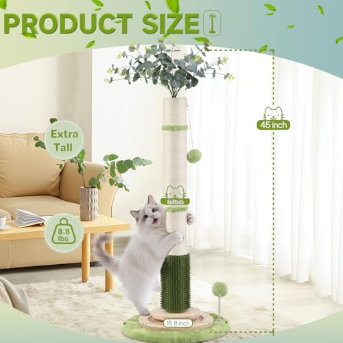 45'' Extra Tall Cat Scratching Post for Large,Heavy Duty Scratcher Tree - color: green-45inch
