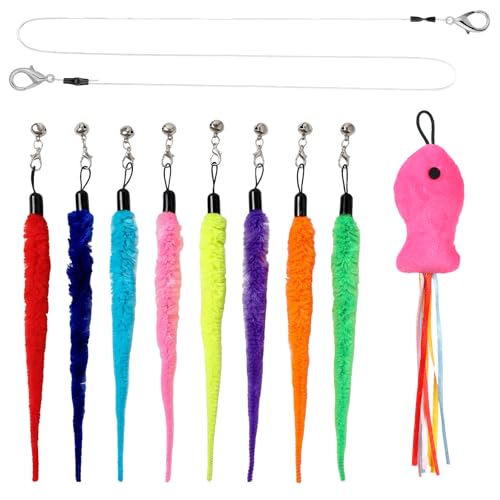 10 PCS Cat Wand Toy Set with Worm & Little Fish, Cat Worm Toy