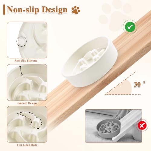 6.3” Elevated Slow Feeder Dog Bowls,Ceramic Slow Feeder Dog Bowl with Stand - color: White-M