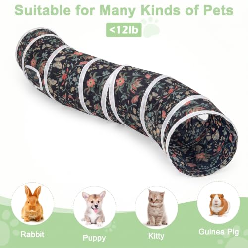 Glittme S-Shape Cat Tunnel, Foldable Cat Tunnels for Indoor Cats - color: Black Floral Butterfly