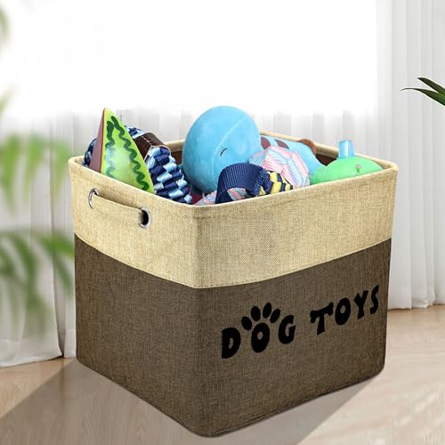 PET ARTIST Dog Toy Basket, Large Collapsible, Brown, L:15"x13"x12" - color: Brown, size: L:15"x13"x12"