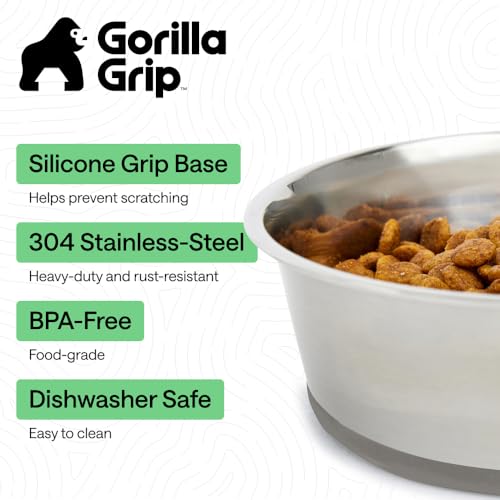 GORILLA GRIP Dog Bowl, Food Grade Stainless Steel Water Bowls, 4 Cup Gray - color: Gray, size: 4 Cup - Single Bowl