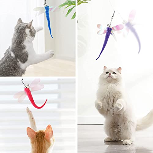 Cat Big Eye Dragonfly Toys Replacement Cat Toy Wand Refills, 6 Pieces Big Eye Dragonfly Cat Toy Feathers Refill, Interactive Cat Teaser Wand Attachments, with Bell - color: Style 5