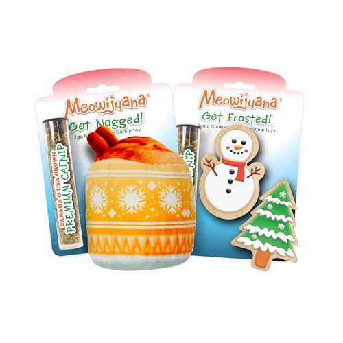 Meowijuana Holiday Cat Toy Bundle | Eggnog & Frosted Sugar Cookies Plush - color: Eggnog & Get Frosted Sugar Cookies