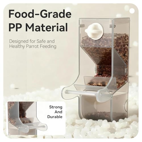 AOTU Automatic No Mess Bird Feeder for Cage - Crack-Resistant Plastic Bird Cage Seed Catcher Clear Bird Cage Feeder for Small Medium Birds Parrots Cockatiels Parakeets Conures Canaries (Light Gray) - color: Light Gray