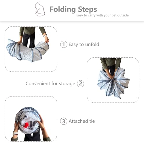 Foldable H-Shaped Cat Tunnel Toy with Interactive Playing Balls - 4 Exits for Cats, Kittens, Rabbits & Small Pets Collapsible Play Tube for Indoor Fun & Exercise - color: White Gray