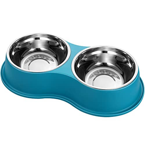 Epetslove Stainless Steel Dog Bowls Double Non-Slip Dog Water and Food Bowl - color: 7.Lake Blue, size: Medium-18oz