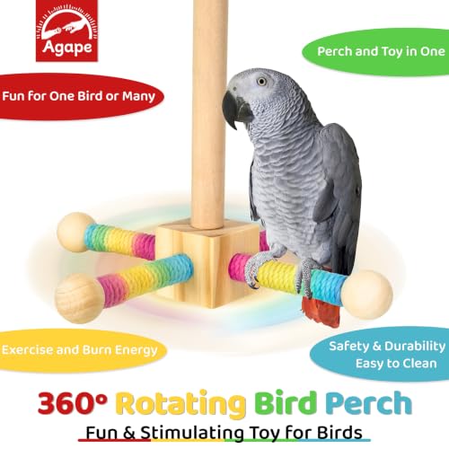 Agape 360° Rotating Bird Perch Stand, Wooden Parrot Exercise Toy - size: Large