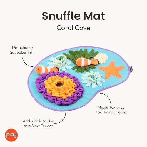 P.L.A.Y. Cute Snuffle Mat for Dogs - Ocean Themed Interactive Food & Treat Mat for Puppies Dogs - Enrichment Toy, Great for Slow Feeding, Nosework & Foraging Skills - Machine Washable