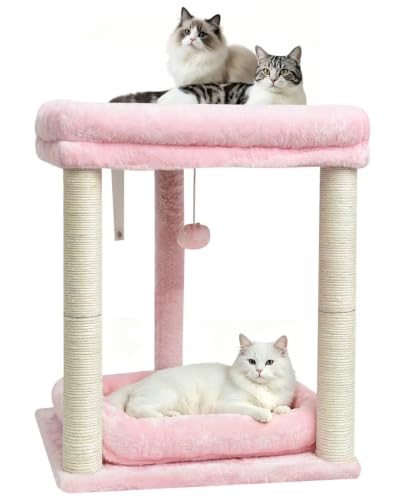 SYANDLVY Small Cat Tree for Indoor Cats with 2 Levels Perch Platforms - color: Pink