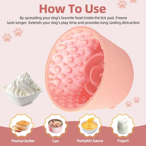 Dog Lick Bowl, Non-Slip Freeze Slow Feeder Small Medium, 1.6 Cup - color: Pink