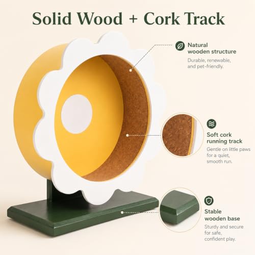 Novabright 9 Inch Hamster Wooden Silent Wheel, Flower Design Small Animal Exercise Wheel, Quiet Spinner Hamster Running Wheels Prevent Depression Toys for Hamsters, Gerbils, Mice and Other Small Pets