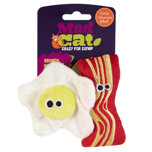 Mad Cat Brunch Buddies Bacon N' Eggs Catnip & Silvervine Cat Toy, 2 Pack - size: Pack of 2