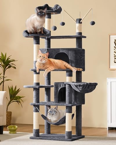 Yaheetech 67in Multi-Level Cat Tree Tower with Dangling Teaser Toys - color: Dark Gray