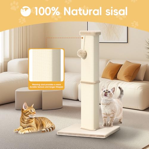 Cat Scratching Post, 32 Inch Tall Scratching Post for Indoor with 5 Inch Diameter Posts and Ball Cat Scratcher for Medium and Large Cats - color: Yellow