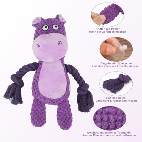 Dog Toys, Dog Squeaker Toys with Crinkle Paper (Purple Hippo) - color: Purple Hippo