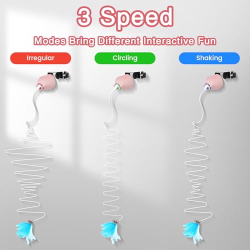 Cat Toys Interactive for Indoor Cats, Rechargeable Toy Hanging Door Electric with 4pcs Feathers Toys for Bored Kittens (Pink) - color: Pink